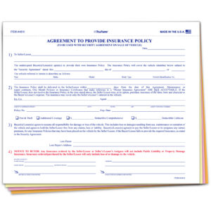 Agreement to Furnish Insurance Policy - Qty. 100