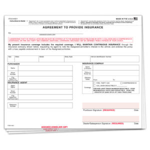 Agreement to Provide Insurance Policy - Qty. 100