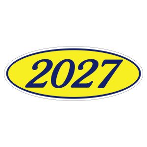 Oval Year Window Sticker - 2027 BLUE on YELLOW - Qty. 12