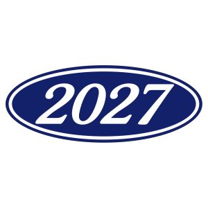 Oval Year Window Sticker - 2027 WHITE on BLUE - Qty. 12
