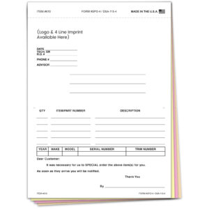 Special Parts Order Form - SPO-4 - Imprinted   - Qty. 1 each