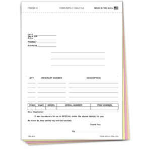 Special Parts Order Form - SPO-4 - Qty. 100