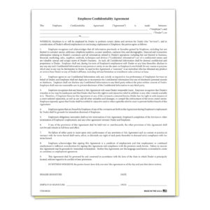 Employee Confidentiality Agreement Form - Qty of 100
