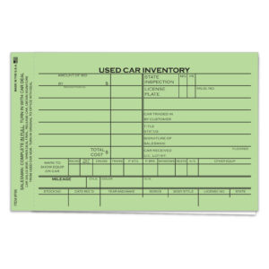 Used Car Inventory Card - 2 Part - 6-5/8" x 4-1/4" - Qty. 100