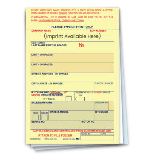 Vehicle Deal Labels - AA-168 - 3 Part - IMPRINTED - Qty. 1 each