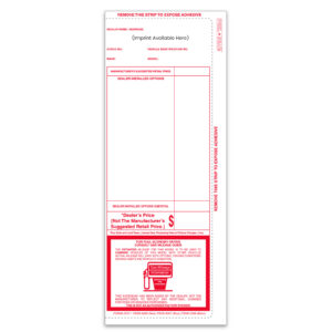 Custom Addendum Sticker - ADD-1 - RED - Perm. Adhesive - Qty. 1 each