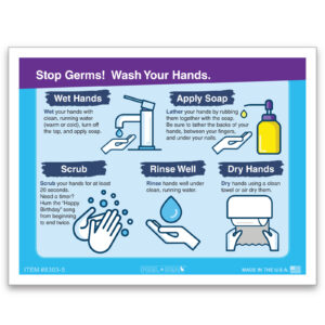 4.25" x 5.5" - Die Cut/Perfed  Hand Wash, Perm. Adh. - Qty. 10 Per Pack