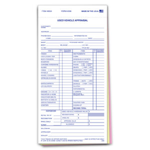 Used Vehicle Appraisal Book - #298 - 3 Part - Qty. 25 per book