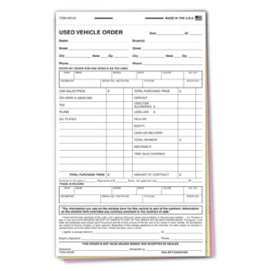 Used Vehicle Order Form Book - 3 Part  - Qty. 50 per book
