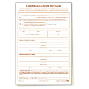 Odometer Disclosure Statement - ODOM-933 - 2 Part - Qty. 100