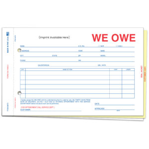 We Owe - SA-1506-3 - 3 Part - IMPRINTED - Qty. 1 each