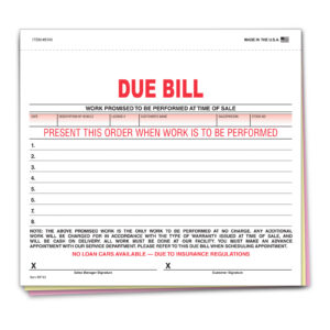 Due Bill Form - 3 Part - Qty. 100